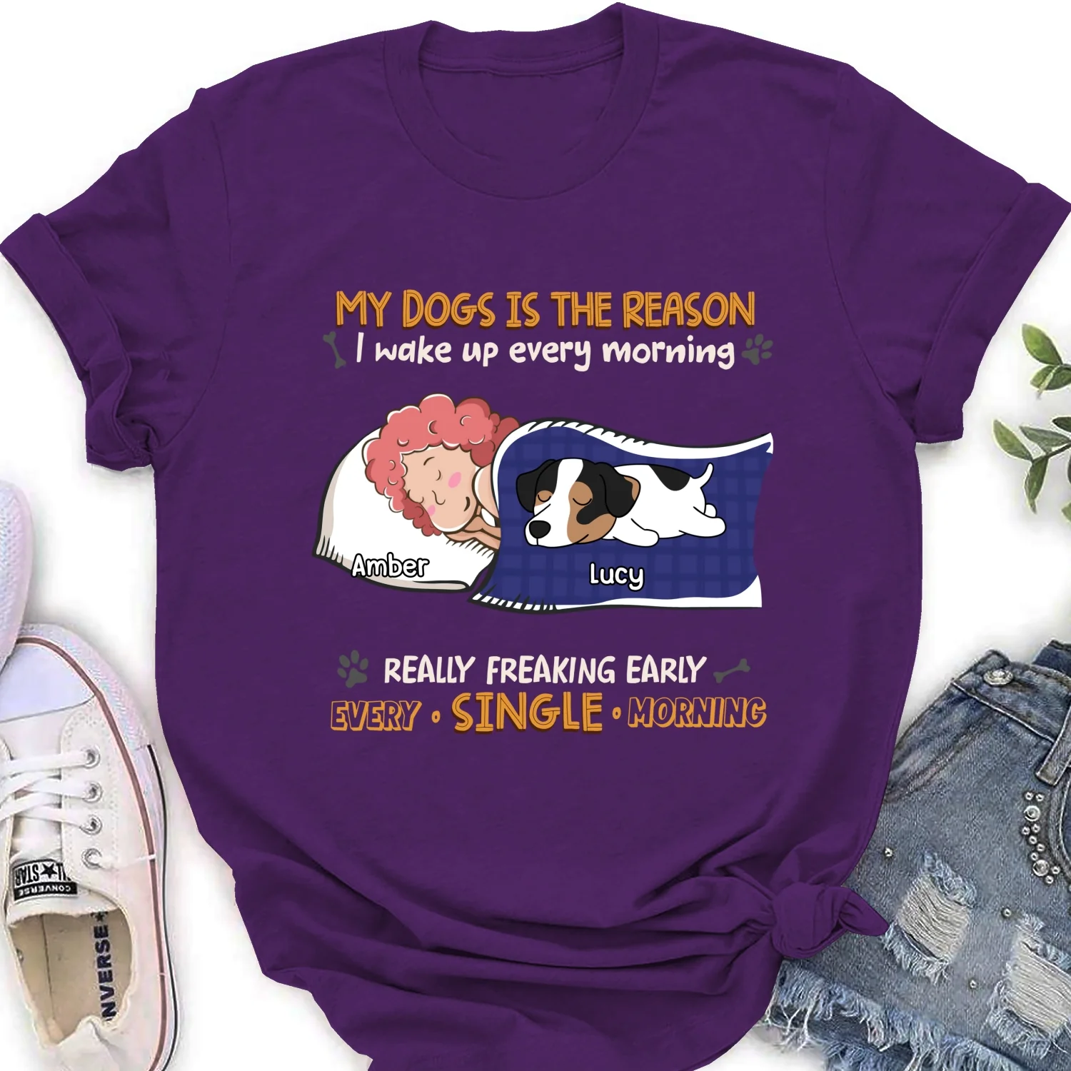 My Dog Is The Reason I Wake Up - Personalized Custom Women's T-shirt - Image 8