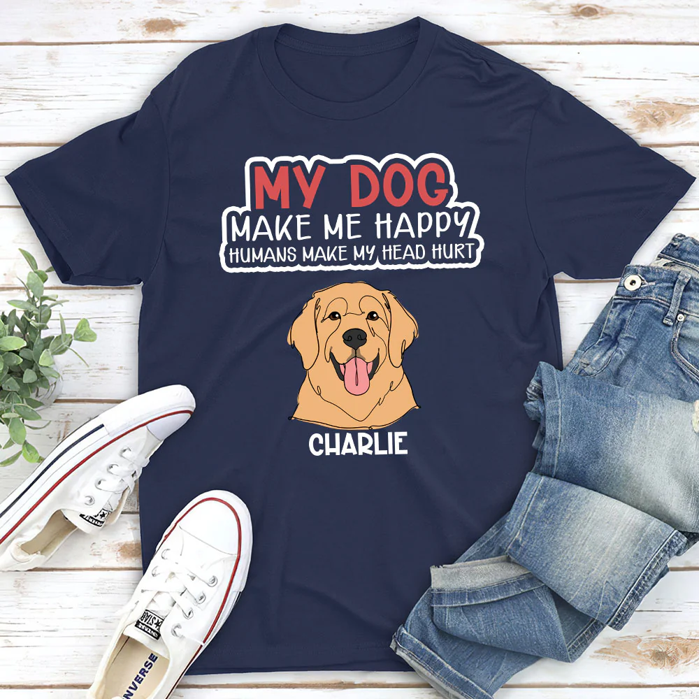 My Dog Make Me Happy - Personalized Custom Unisex T-shirt - Image 2