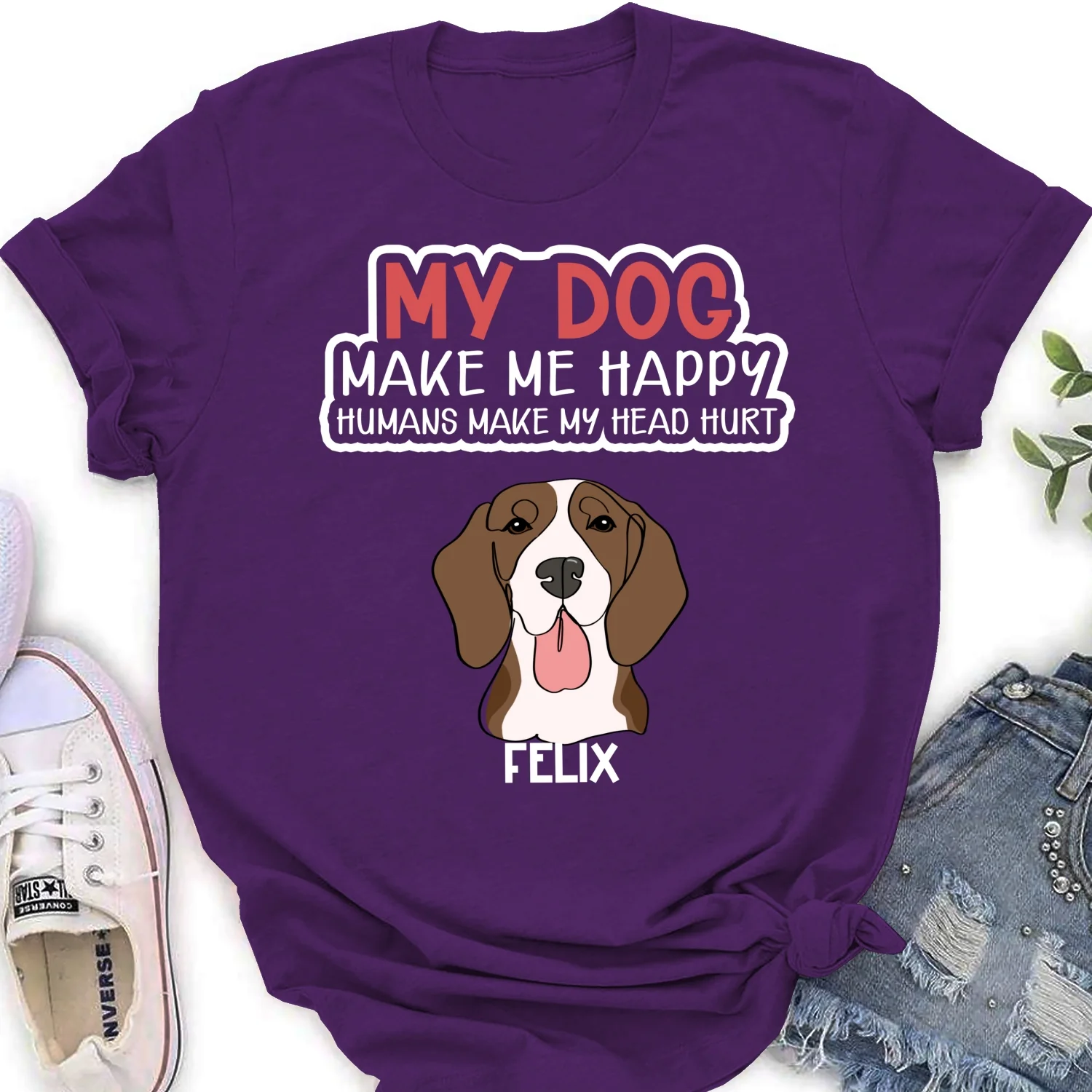 My Dog Make Me Happy - Personalized Custom Women's T-shirt - Image 10