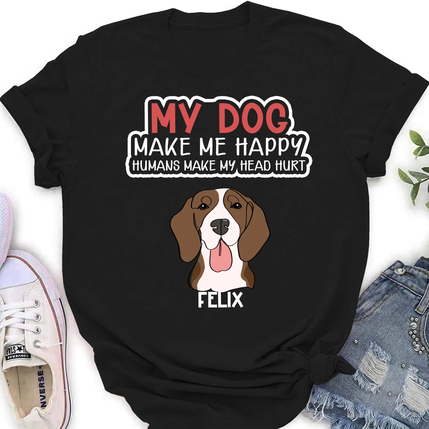 My Dog Make Me Happy - Personalized Custom Women's T-shirt - Image 6