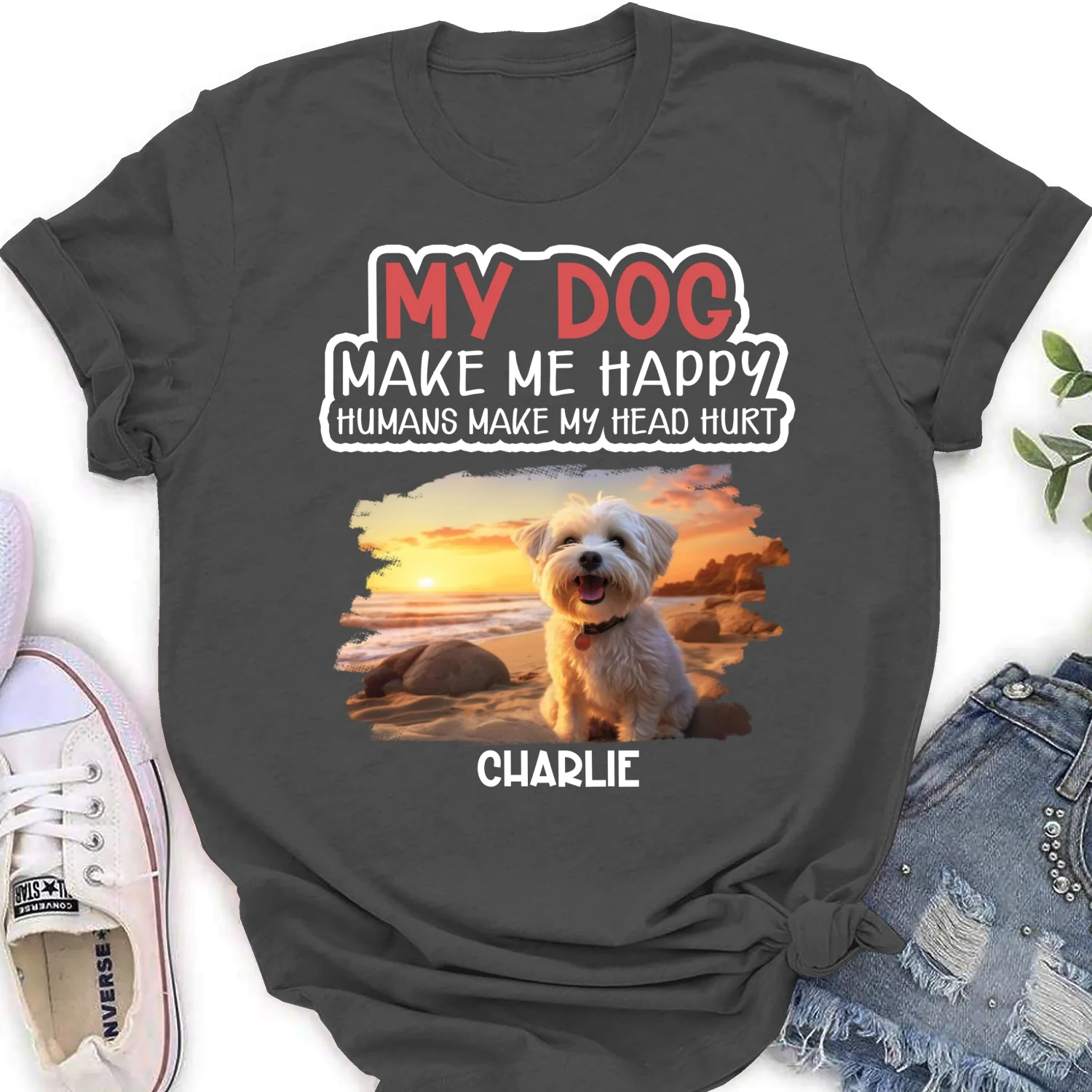 My Dog Make Me Happy Photo - Personalized Custom Women T-shirt - Image 7