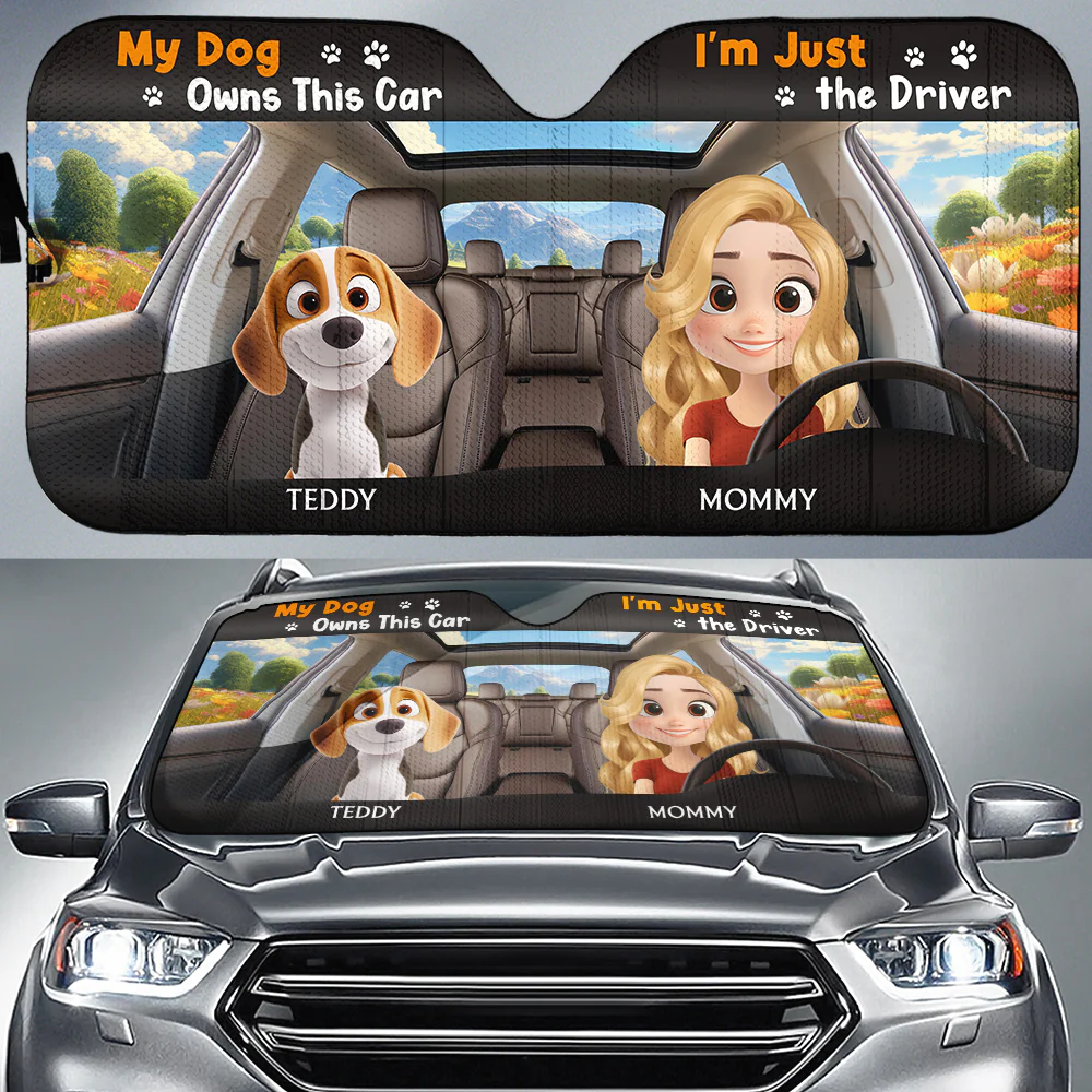My Dog Owns This Car - Personalized Custom Car Sunshade - Image 2