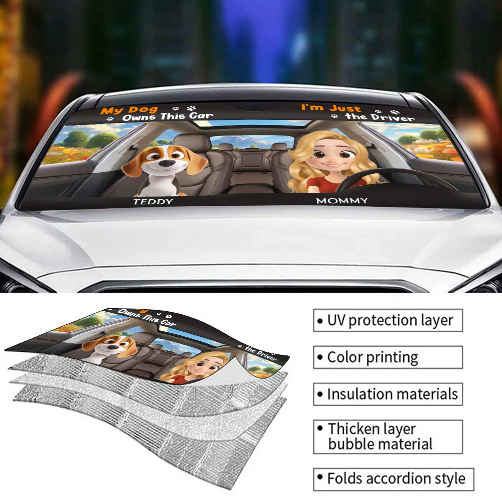 My Dog Owns This Car - Personalized Custom Car Sunshade - Image 3