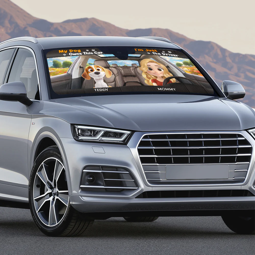 My Dog Owns This Car - Personalized Custom Car Sunshade - Image 4