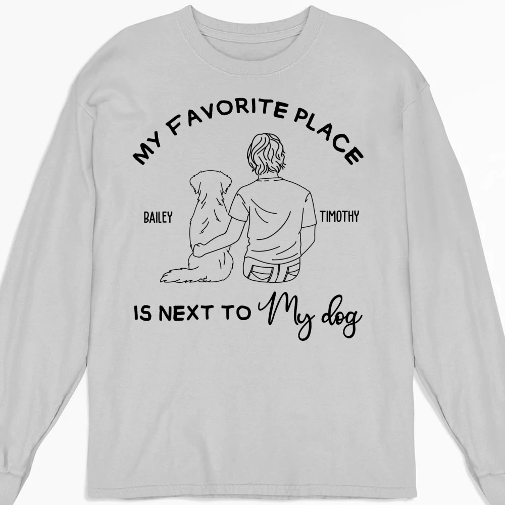 My Favorite Place Is Next To My Dog - Personalized Custom Long Sleeve T-shirt - Image 3