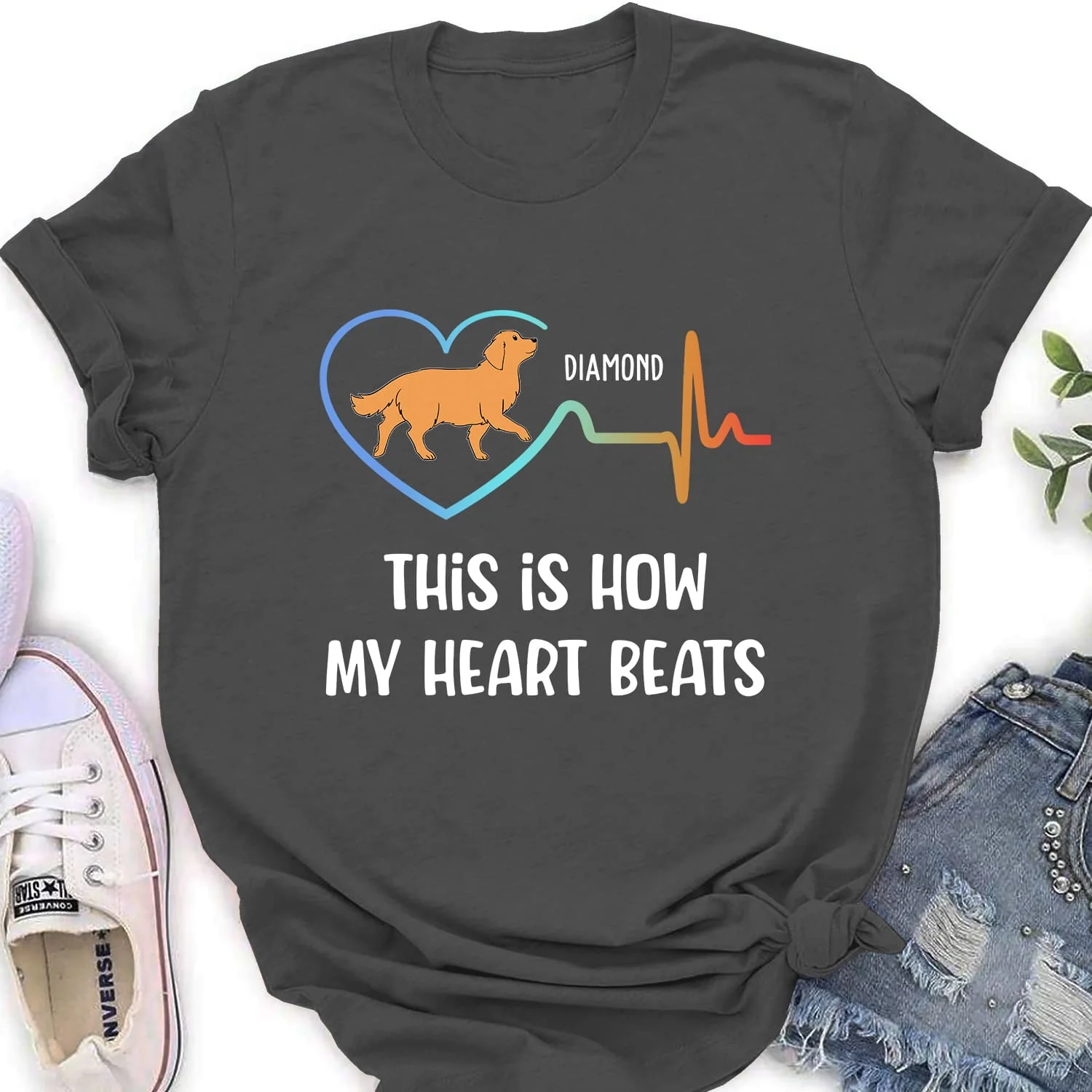 My Heart Beats - Personalized Custom Women's T-shirt - Image 5