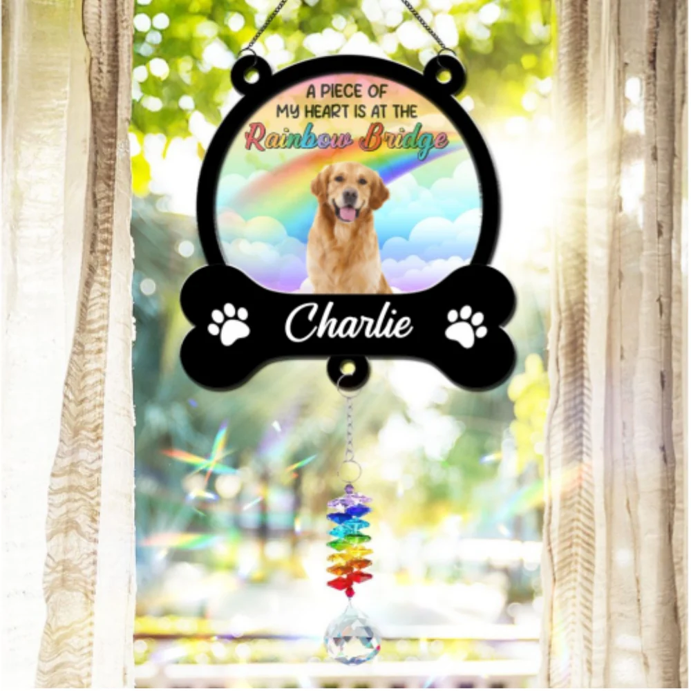 My Heart Is At The Rainbow Bridge Photo - Personalized Custom Suncatcher With Crystal Rainbow Charm - Image 4
