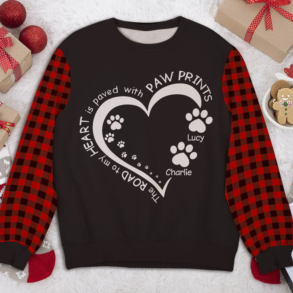 My Heart With Paw Prints - Personalized Custom All-Over-Print Sweatshirt - Image 2