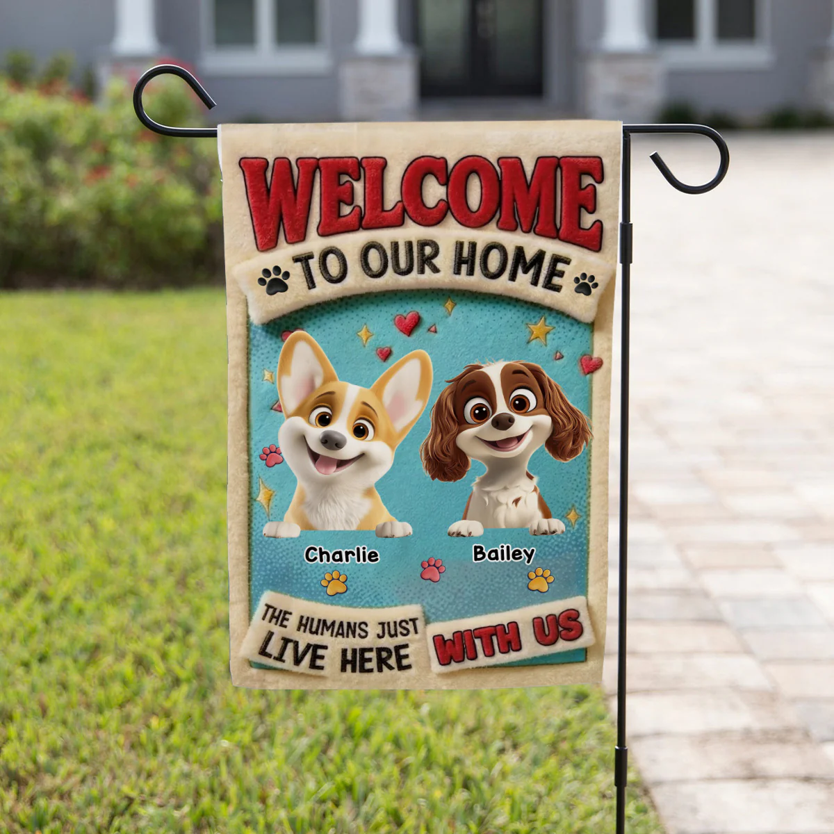 My Human Just Lives Here - Personalized Custom Flag - Image 3