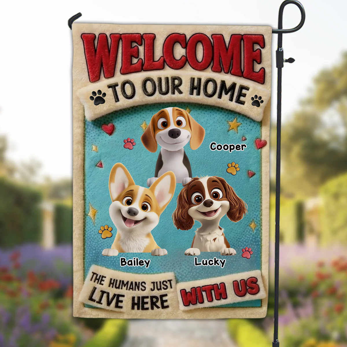 My Human Just Lives Here - Personalized Custom Flag - Image 4