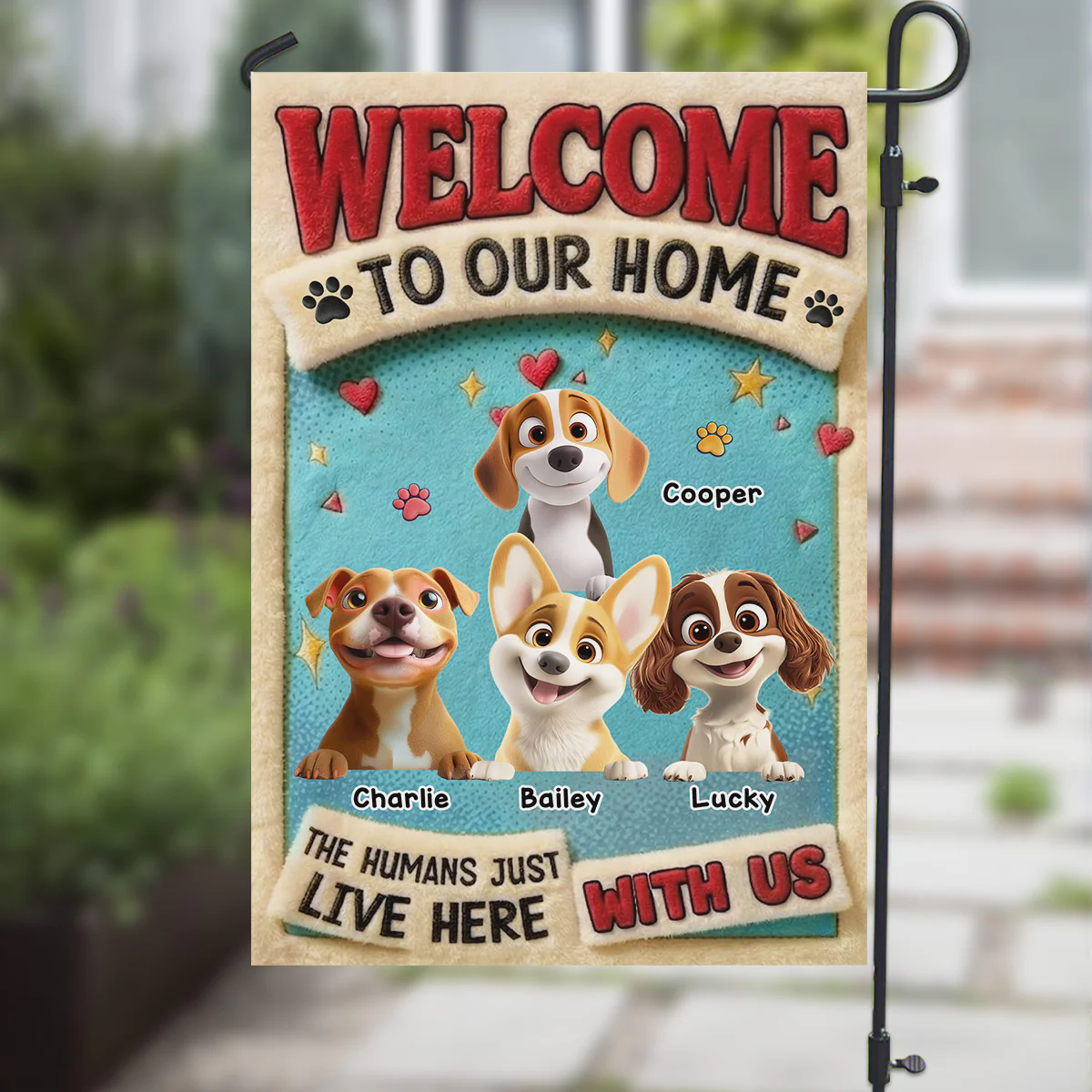 My Human Just Lives Here - Personalized Custom Flag - Image 5