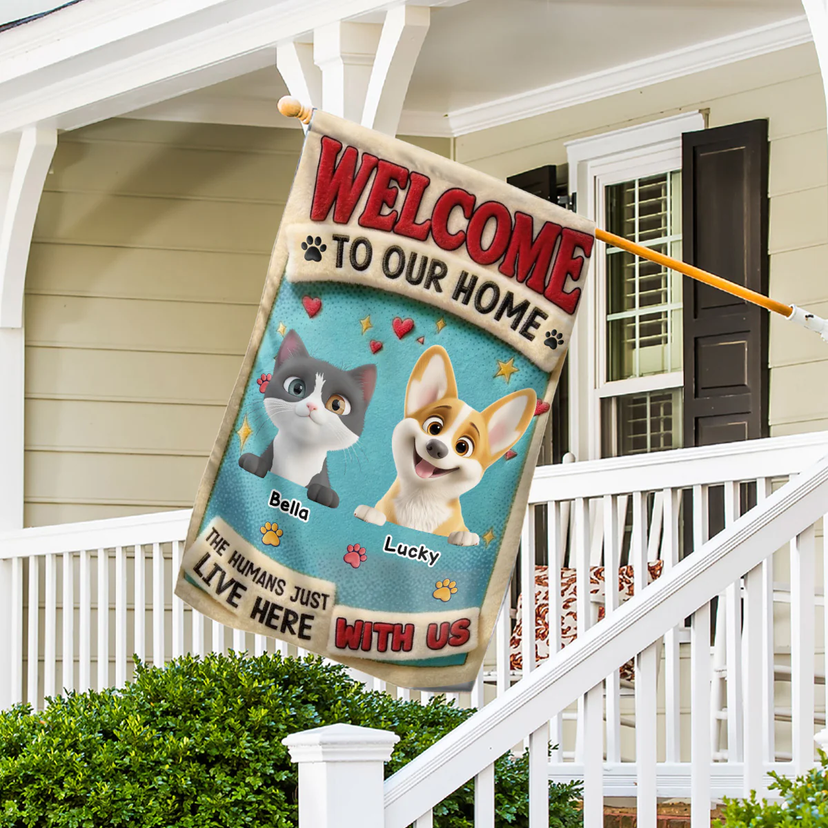 My Human Just Lives Here With Pets - Personalized Custom Flag - Image 2