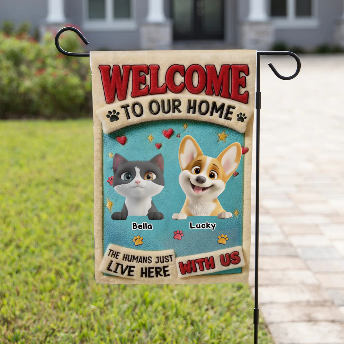 My Human Just Lives Here With Pets - Personalized Custom Flag - Image 3
