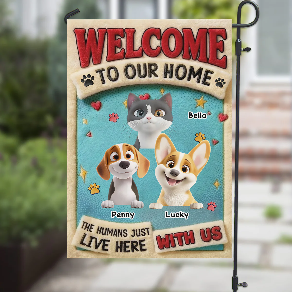 My Human Just Lives Here With Pets - Personalized Custom Flag - Image 5