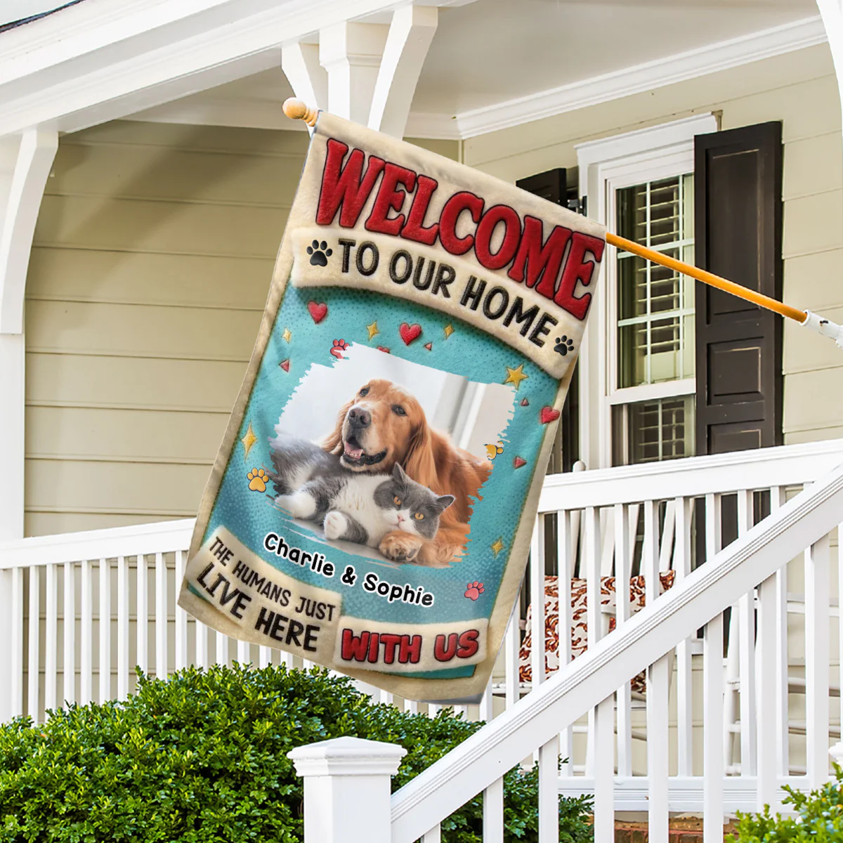 My Human Just Lives Here With Pets Photo - Personalized Custom Flag - Image 2