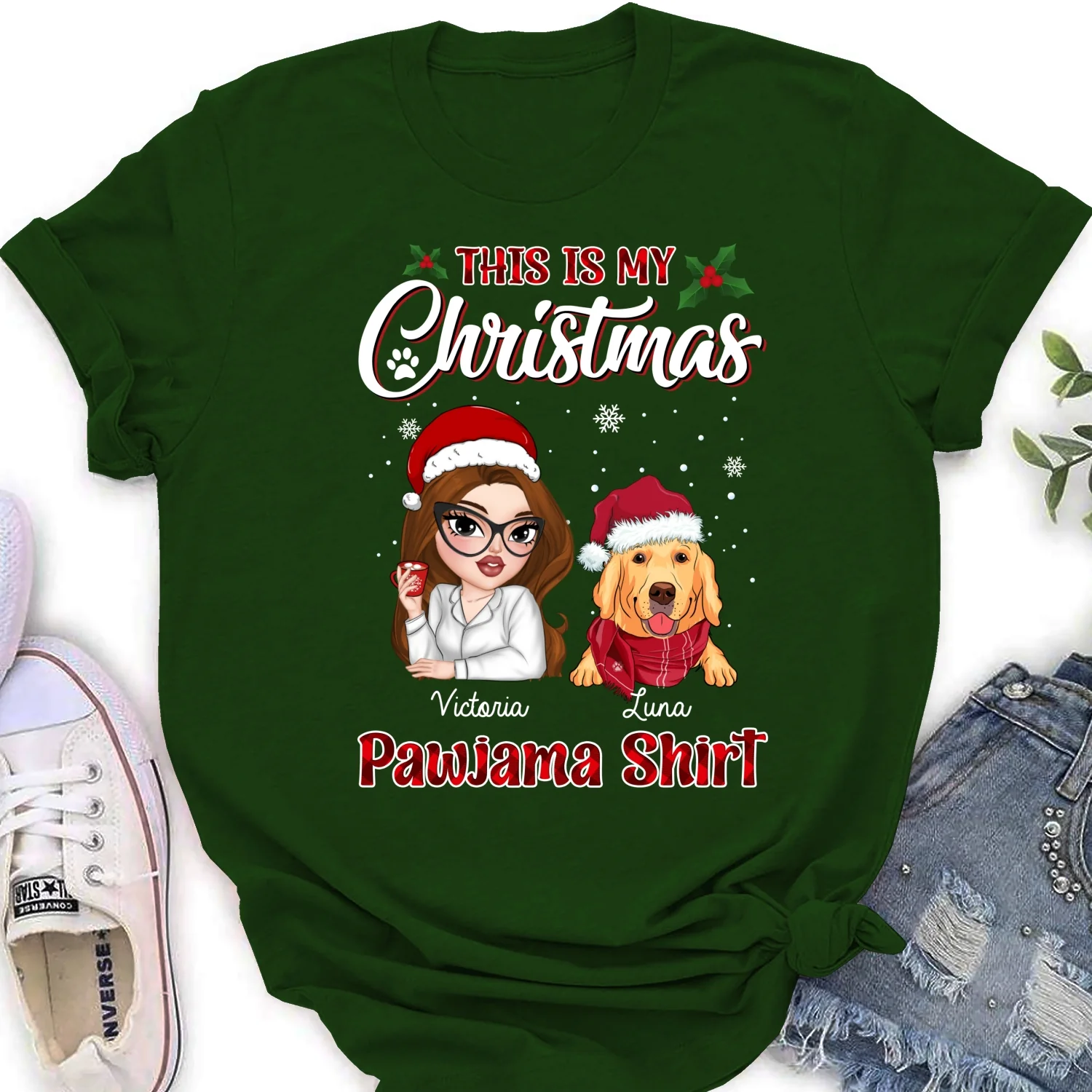 My Pawjama At Christmas - Personalized Custom Women T-shirt - Image 8