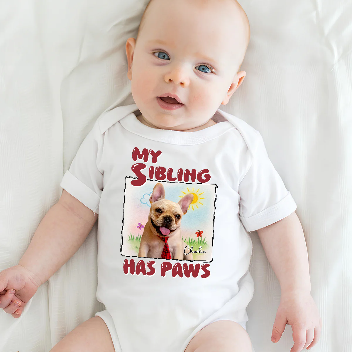 My Sibling Has Paws Cartoon Photo - Personalized Custom Baby Onesie - Image 5
