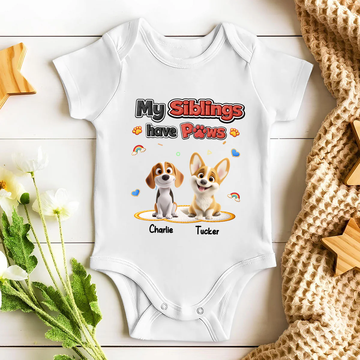 My Sibling Has Paws - Personalized Custom Baby Onesie - Image 3