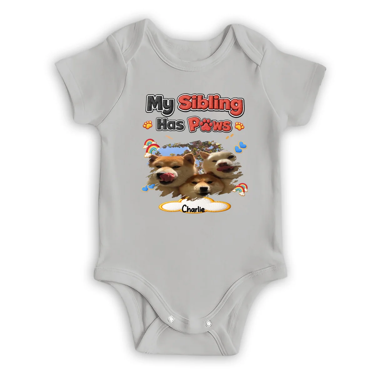 My Sibling Has Paws Photo - Personalized Custom Baby Onesie - Image 4