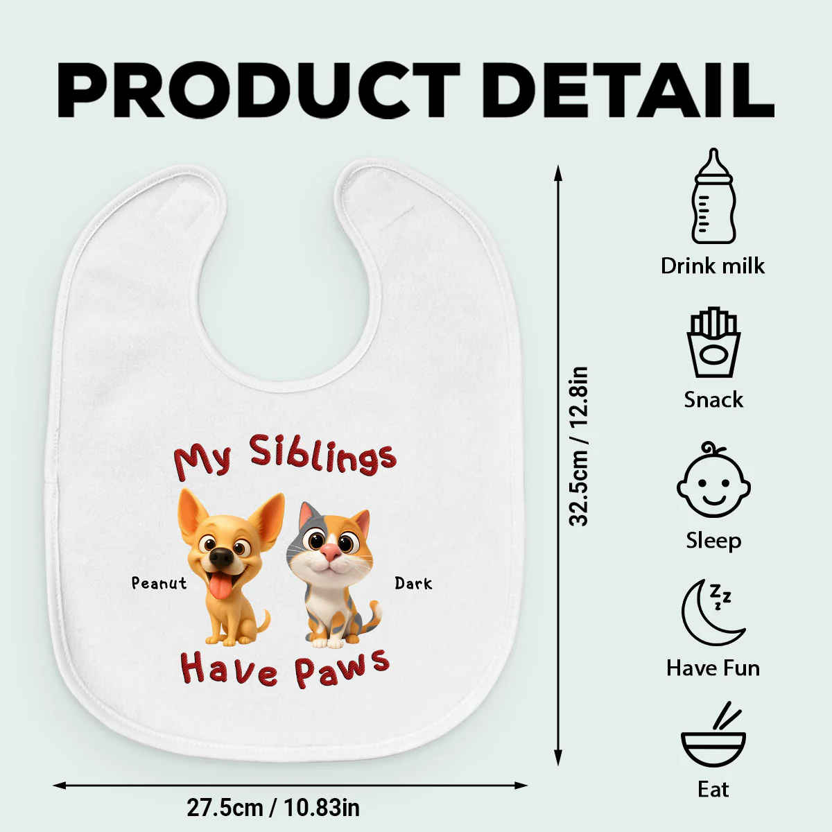 My Siblings Have Lovely Paws - Personalized Custom Baby Bib - Image 4