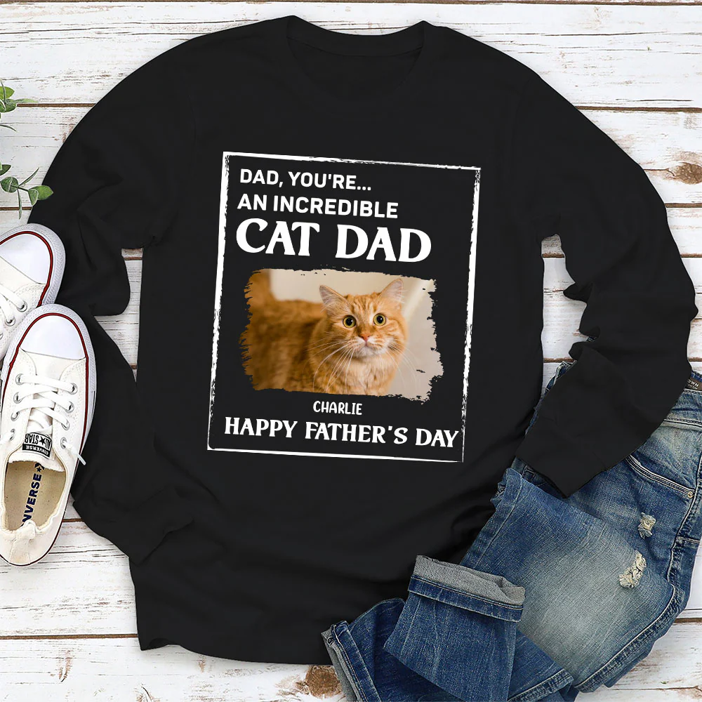My Supper Cool Cat Dad Photo - Personalized Custom Long Sleeve T-shirt - Image 3