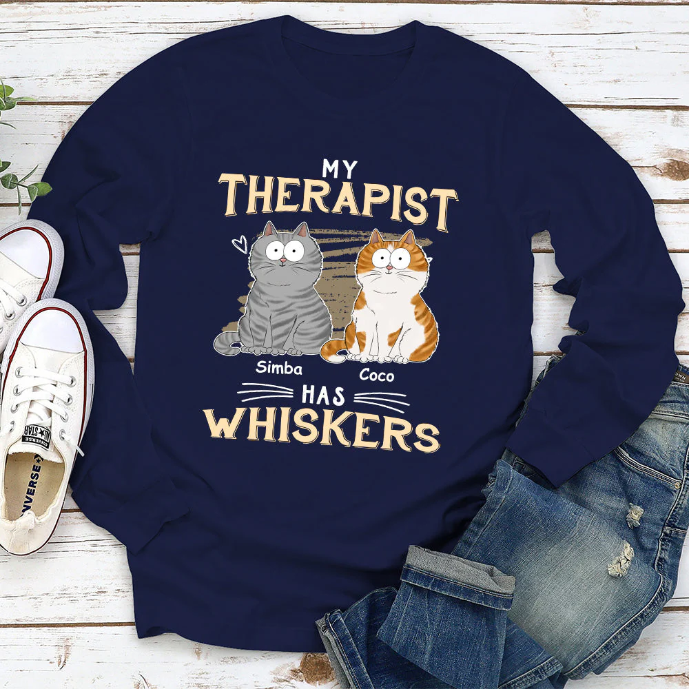 My Therapist Has Whiskers - Personalized Custom Long Sleeve T-shirt - Image 2