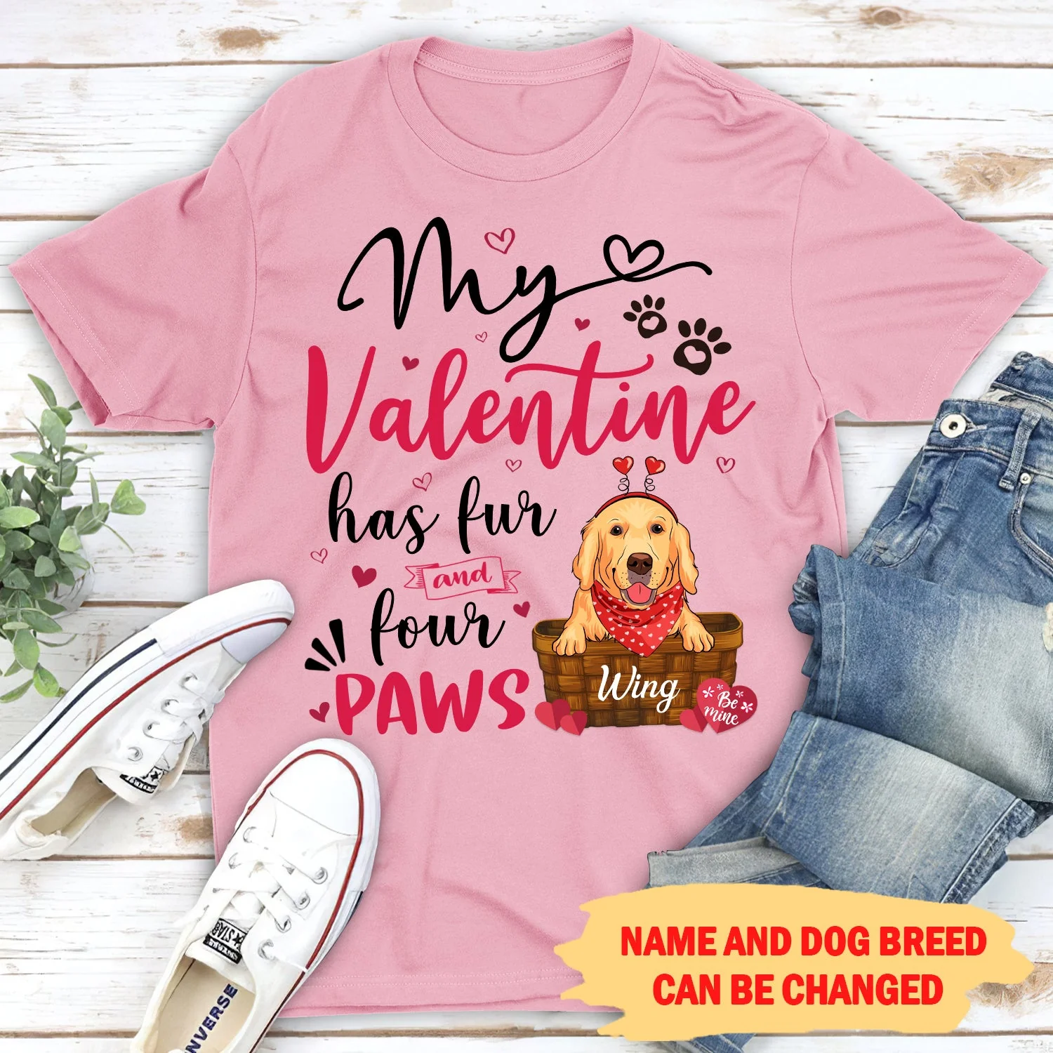My Valentine Has Paws - Personalized Custom Unisex T-shirt - Image 3
