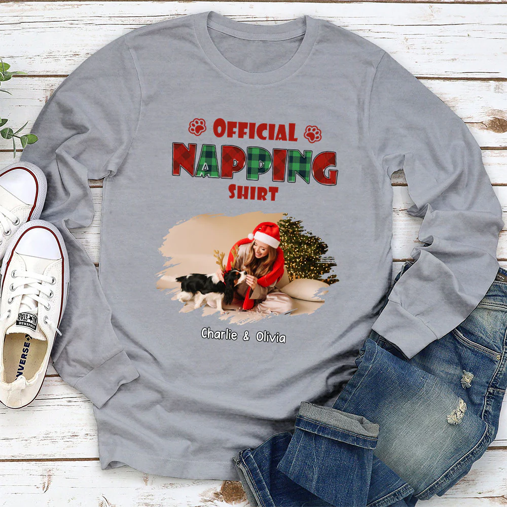 Napping Time Photo - Personalized Custom Long Sleeve T-shirt - Image 2