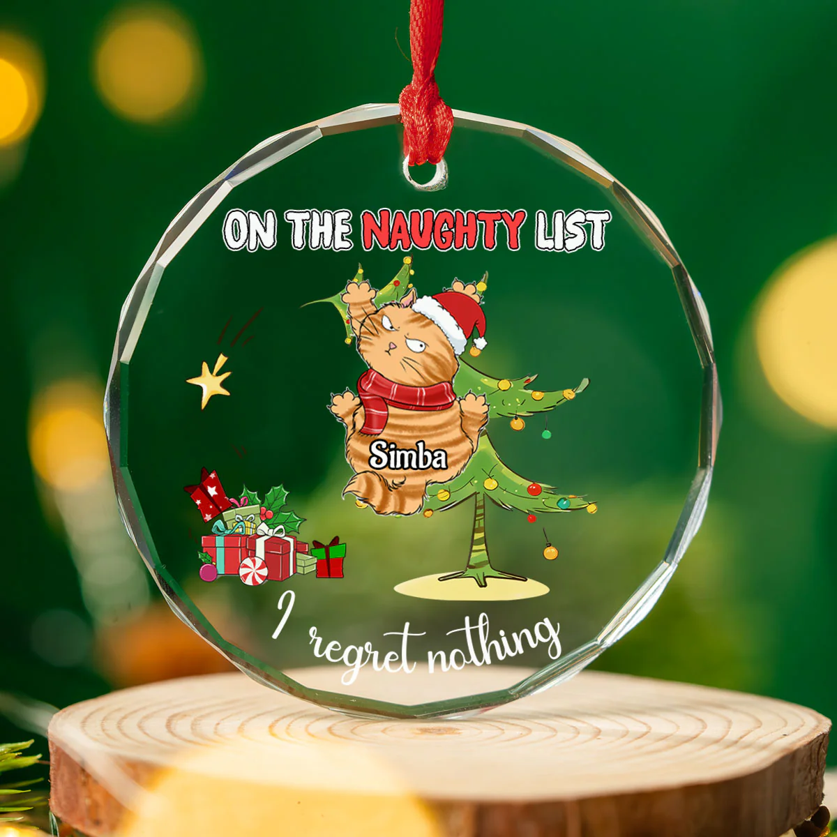 Naughty Cats Love Christmas - Personalized Custom Glass Ornament - Image 3