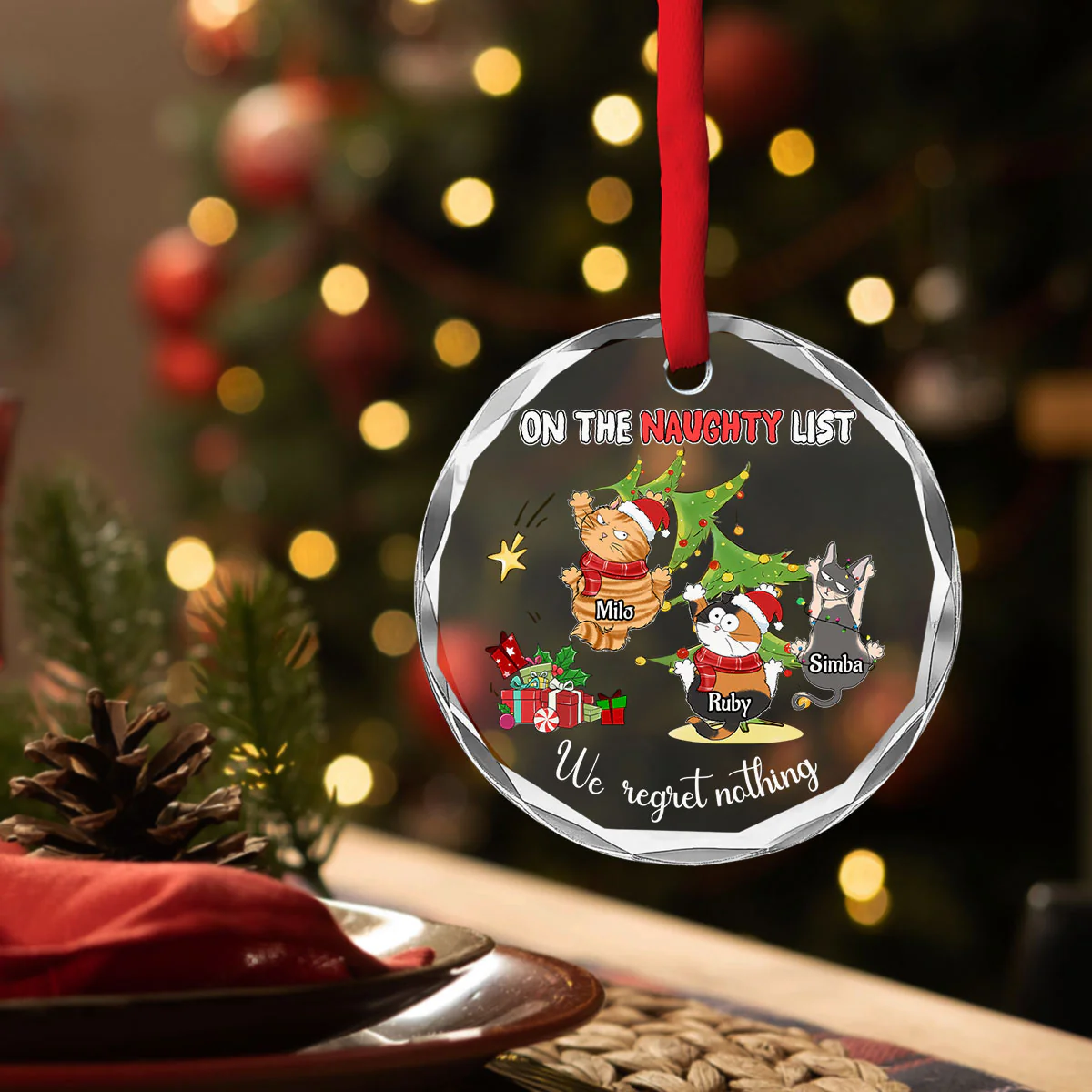 Naughty Cats Love Christmas - Personalized Custom Glass Ornament - Image 5