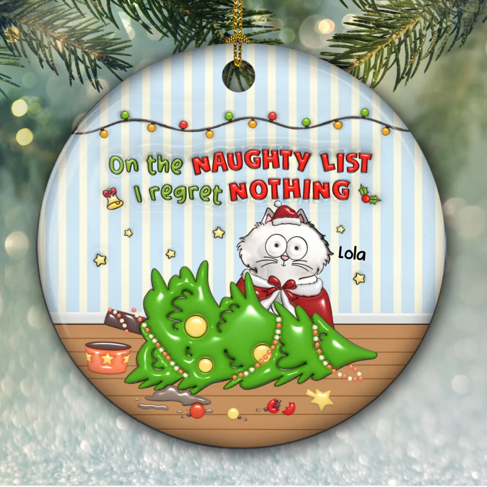 Naughty List Catmas - Personalized Custom 3D Inflated Effect Ceramic Ornament - Image 6