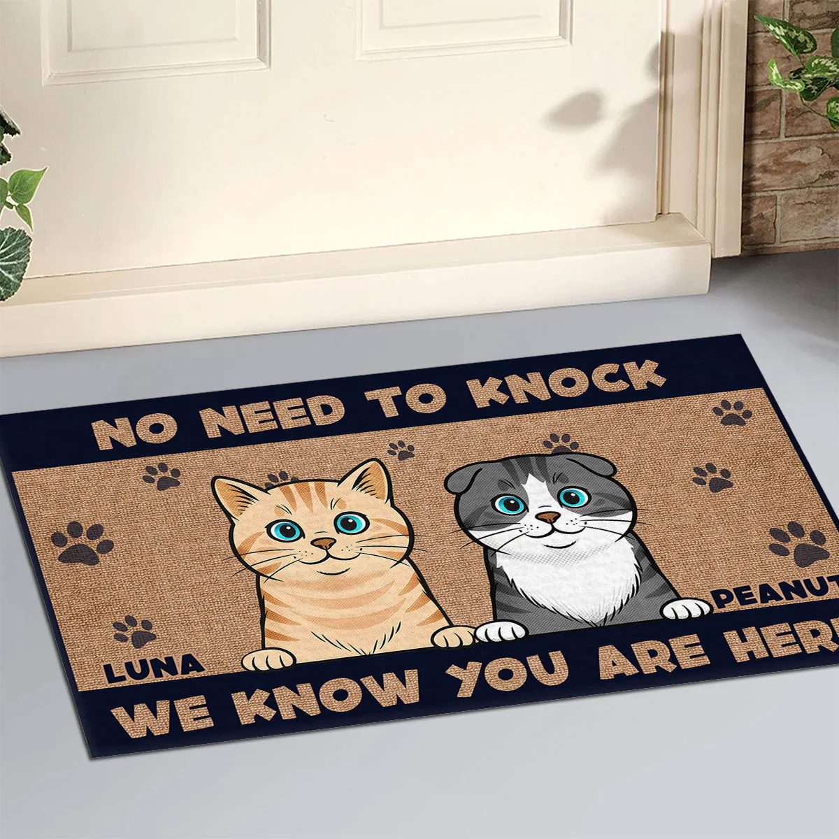 No Need To Knock Retro Vibe Ver Cat - Personalized Custom Doormat - Image 4