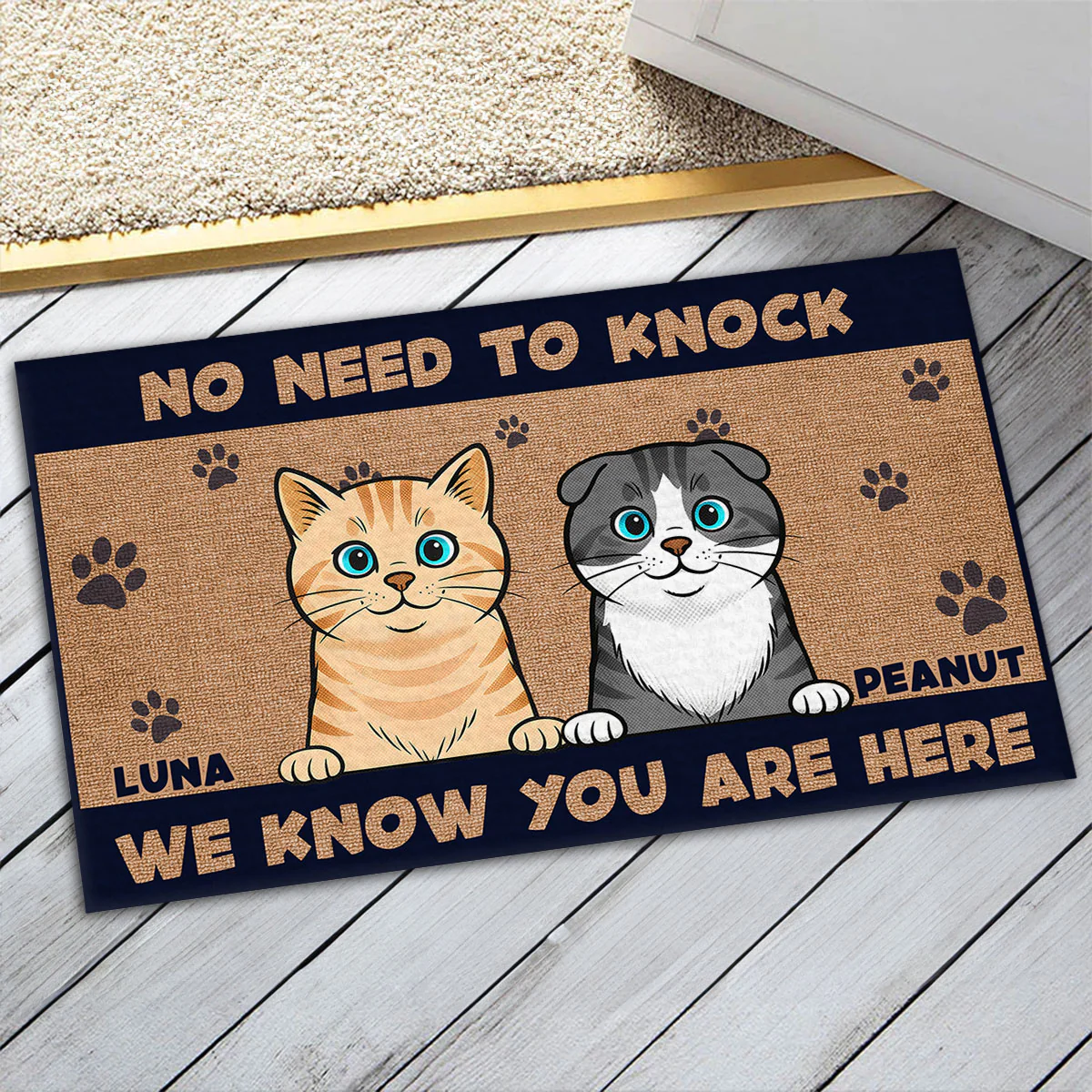 No Need To Knock Retro Vibe Ver Cat - Personalized Custom Doormat - Image 5