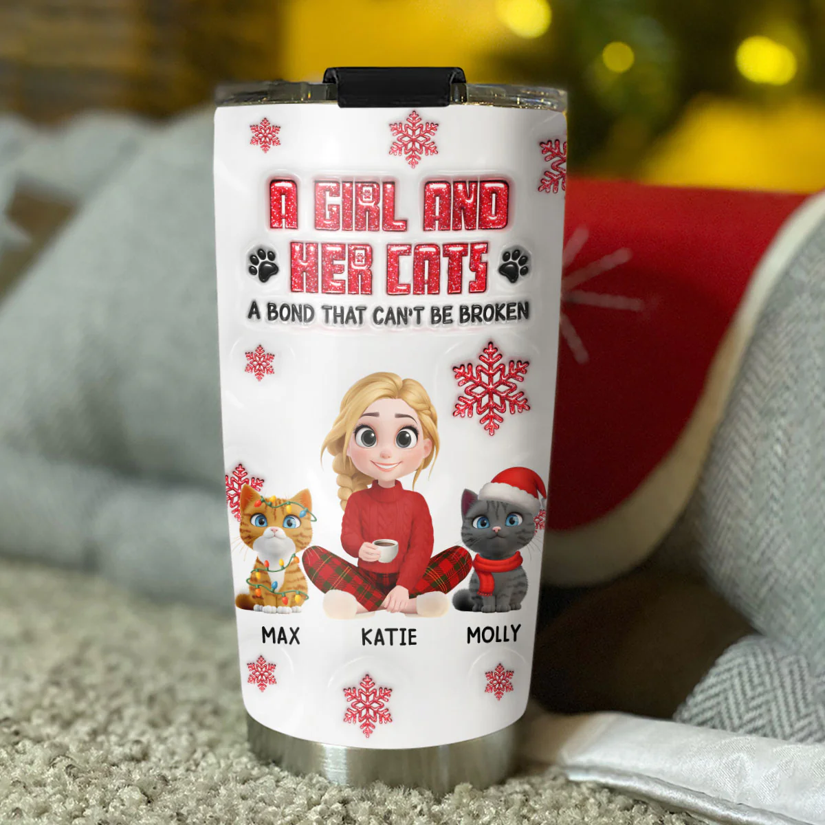 No Space Between Us Cat Ver - Personalized Custom 3D Inflated Effect Tumbler - Image 2