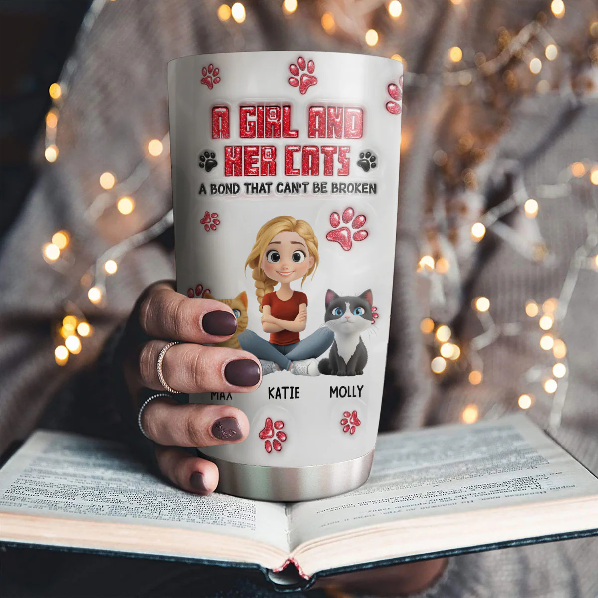 No Space Between Us Cats Ver - Personalized Custom 3D Inflated Effect Tumbler - Image 2