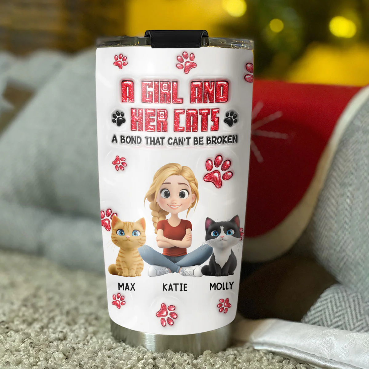 No Space Between Us Cats Ver - Personalized Custom 3D Inflated Effect Tumbler - Image 4