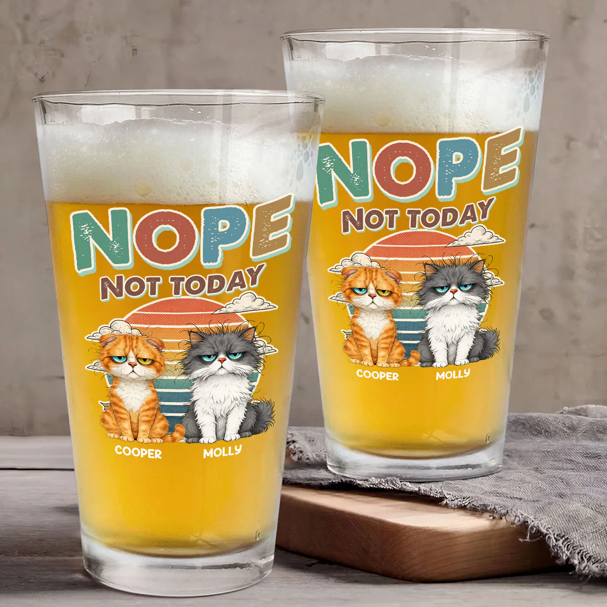 Nope Not Today - Personalized Custom Beer Glass - Image 3
