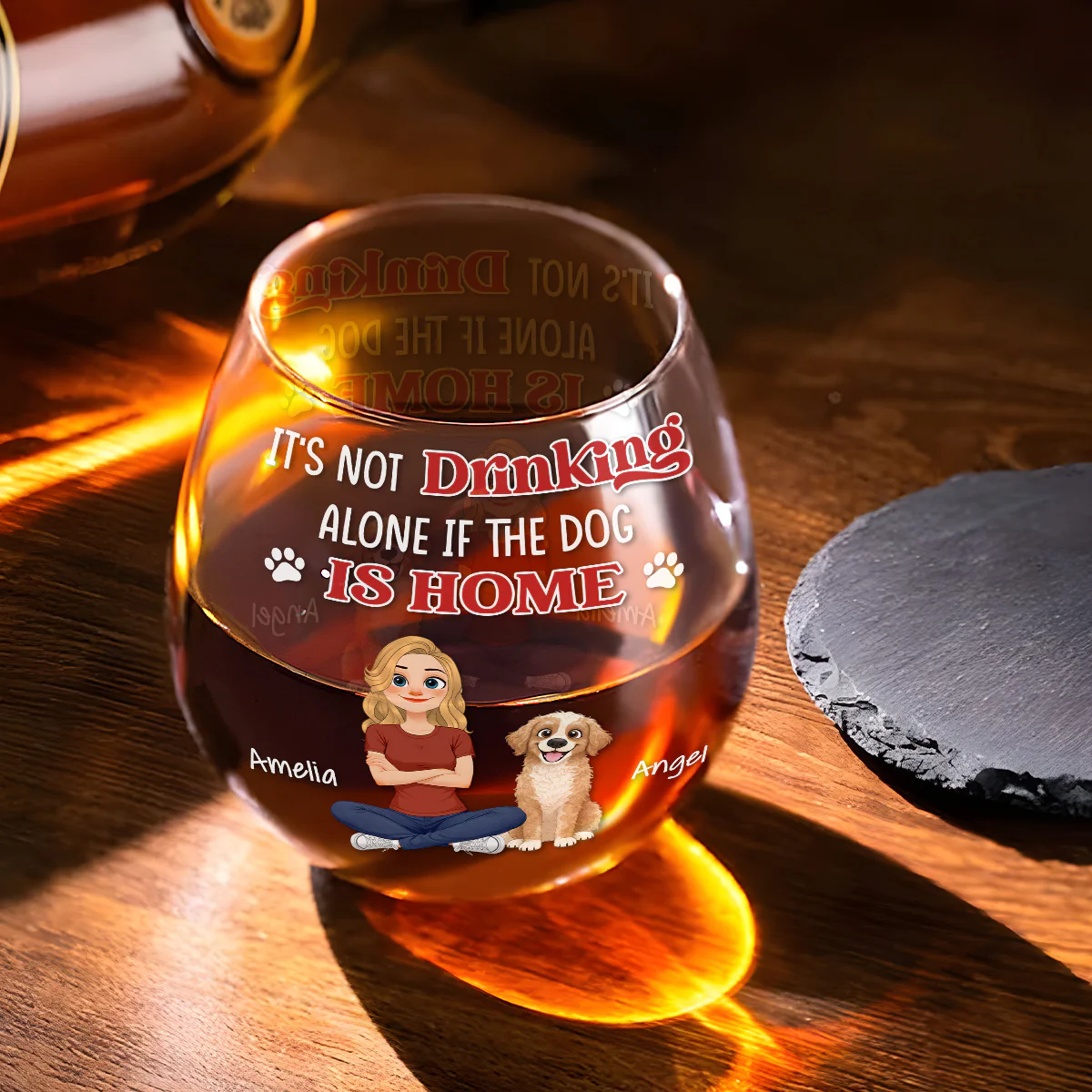 Not Drinking Alone - Personalized Custom Wine Glass - Image 2