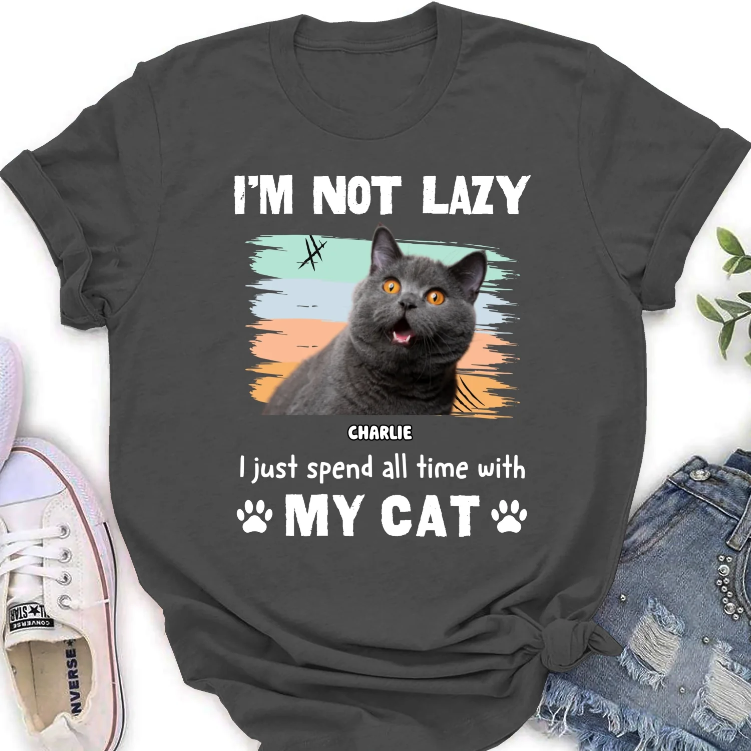 Not Lazy But Do Not Care Photo- Personalized Custom Women's T-shirt - Image 5