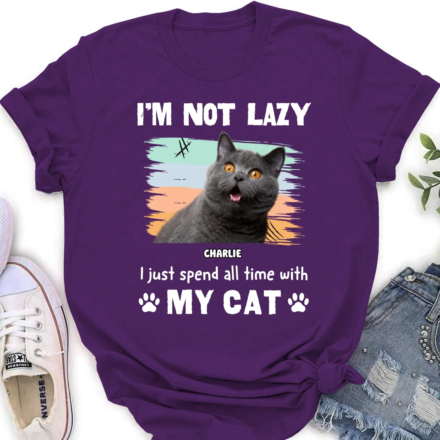 Not Lazy But Do Not Care Photo- Personalized Custom Women's T-shirt - Image 6