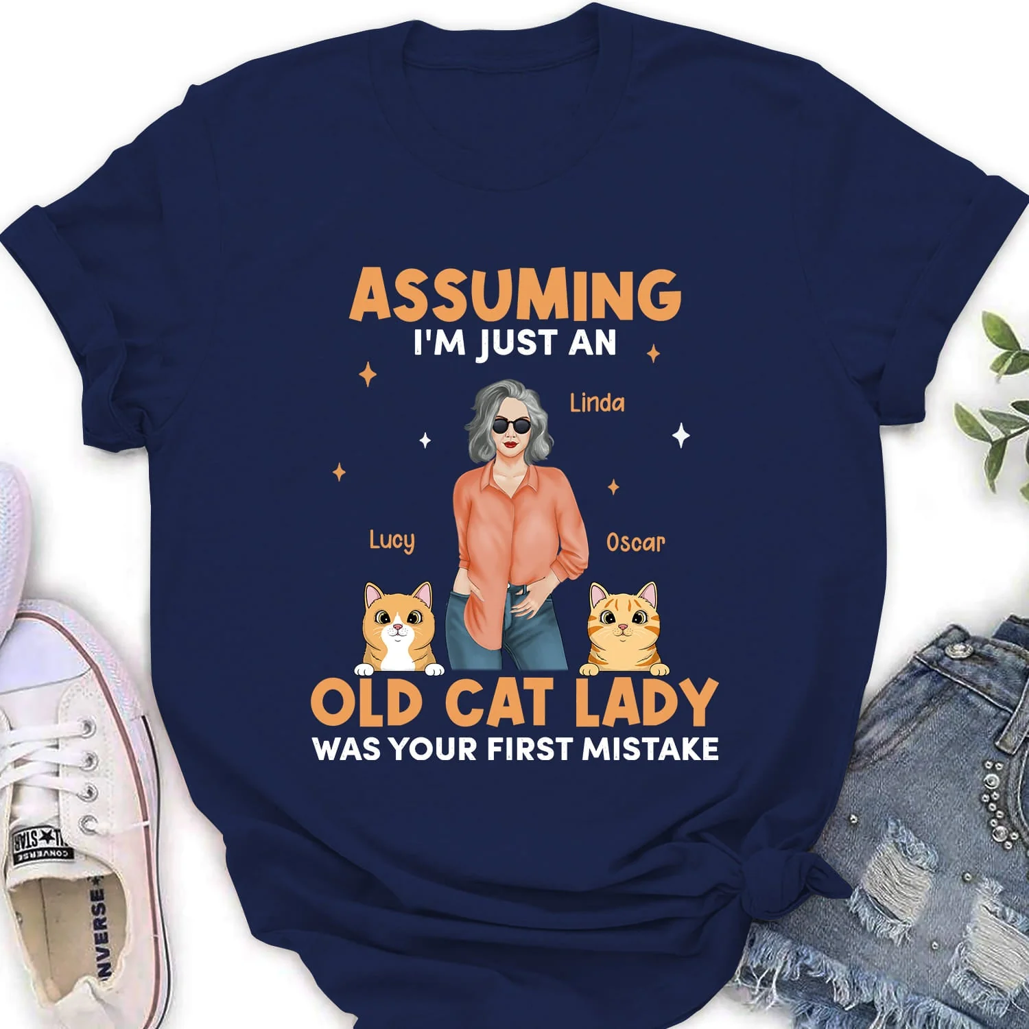Old Cat Lady - Personalized Custom Women's T-shirt - Image 2