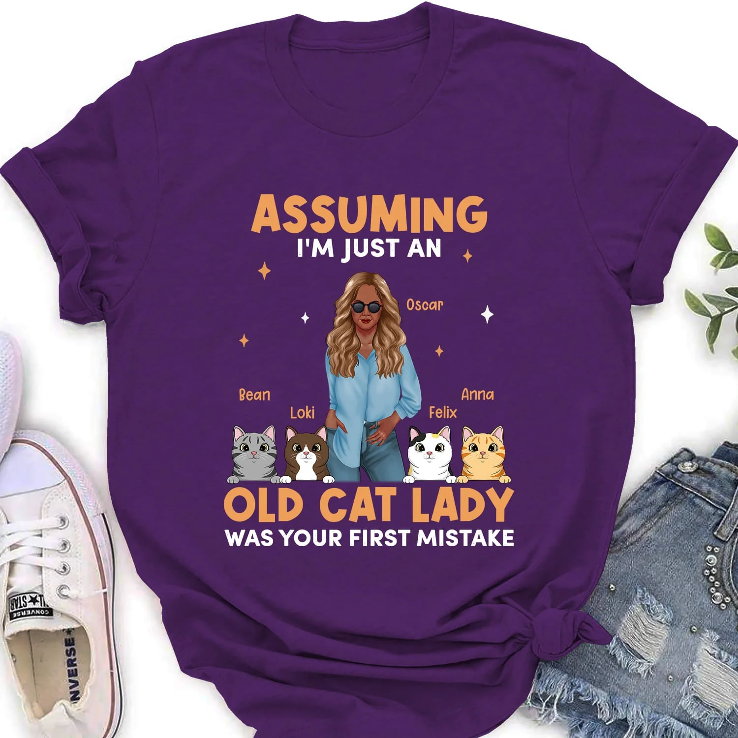 Old Cat Lady - Personalized Custom Women's T-shirt - Image 4