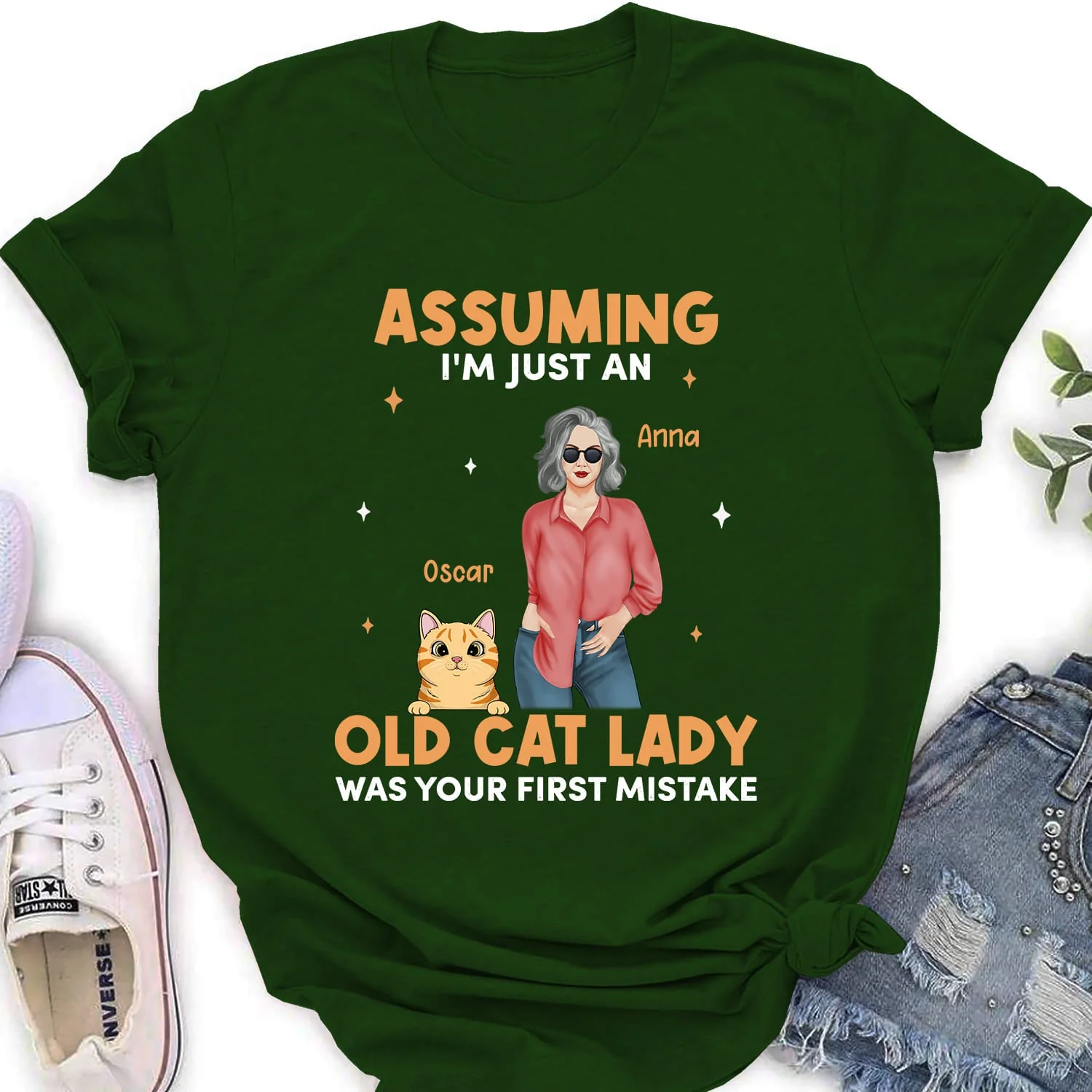 Old Cat Lady - Personalized Custom Women's T-shirt - Image 5