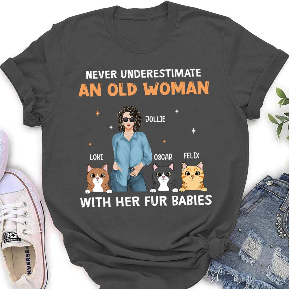 Old Woman With Cat - Personalized Custom Women's T-shirt - Image 4