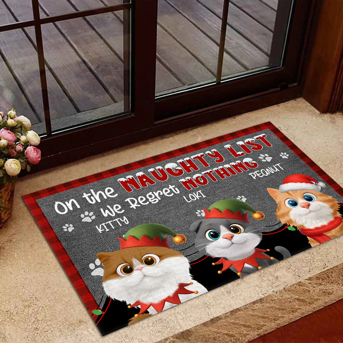 On Naughty List Cat Version - Personalized Custom Doormat - Image 4