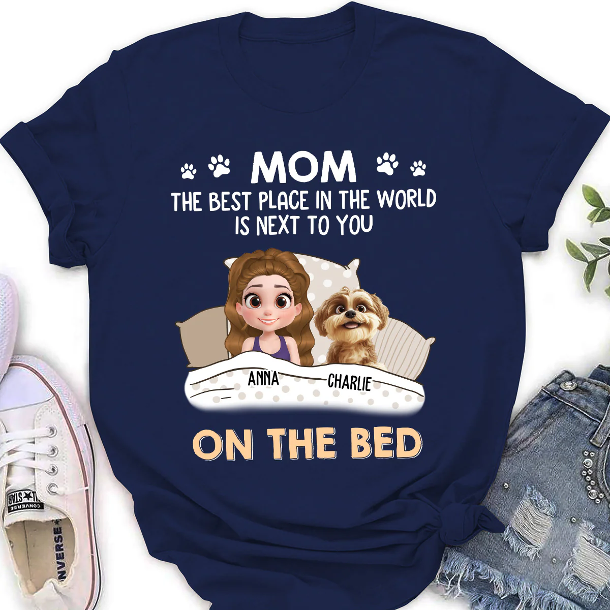 On The Bed - Personalized Custom Women's T-shirt - Image 2