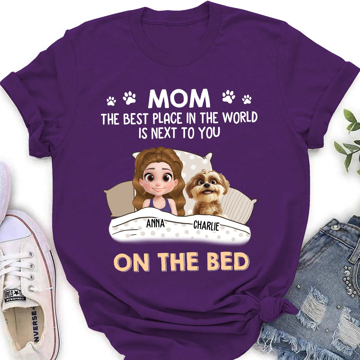 On The Bed - Personalized Custom Women's T-shirt - Image 4