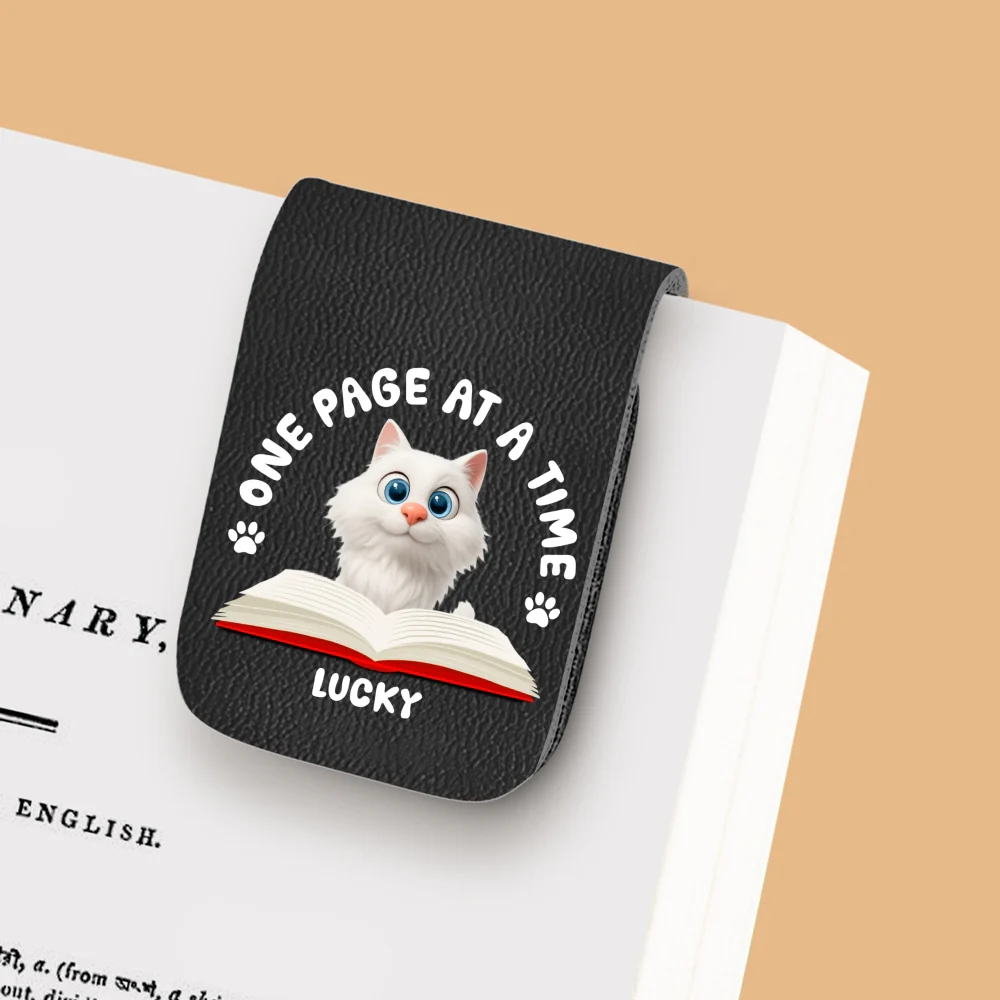 One Page Once With Cat - Personalized Custom Leather Bookmark - Image 7