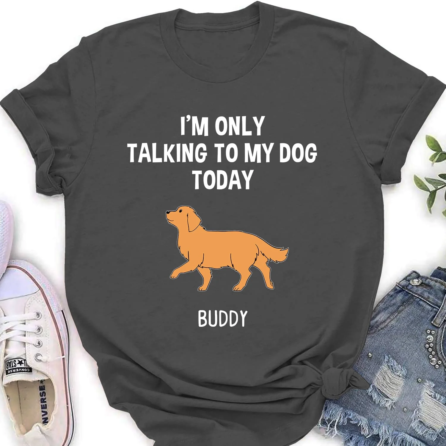 Only Talk To My Dog - Personalized Custom Women's T-shirt - Image 3
