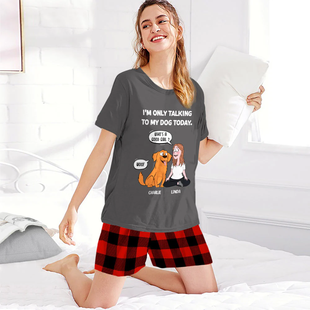 Only Talking To Dog - Personalized Custom Short Pajama Set - Image 5